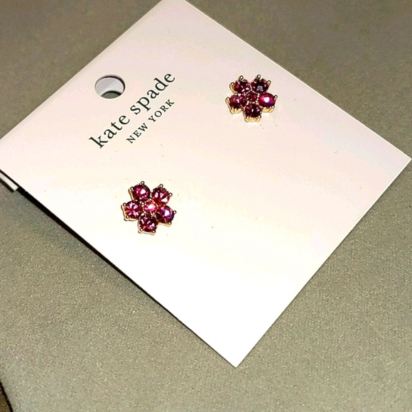 NEW Kate Spade Flower Stud Earrings- Deep Magenta - Picture 8 of 9